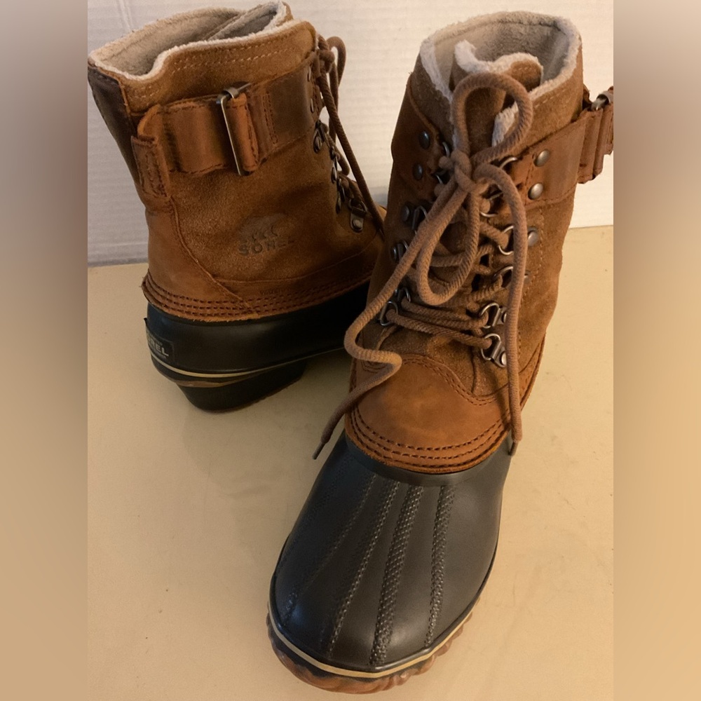 Sorel women chestnut brown suede rubber waterproof duck short boots 9 - Picture 4 of 12